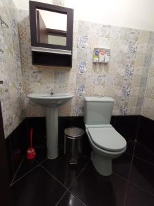 a bathroom with a toilet and a sink at Casa Alamanda - Posada Urbana in Ciudad del Este