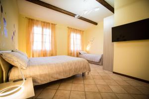 a bedroom with a bed and a flat screen tv at Villa-Alta in Imola
