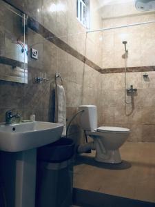 a bathroom with a toilet and a sink at Belvoir Hotel & Residence Freetown in Freetown