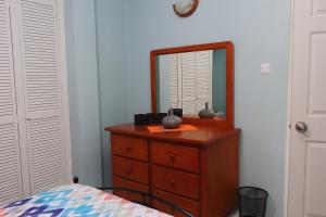 a bedroom with a dresser with a mirror on it at The AnSwin Apartment in Roseau