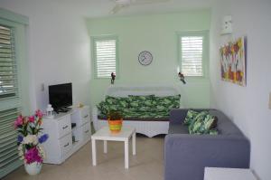 sala de estar con sofá y TV en Little paradise in middle of beautiful beaches! en Las Terrenas