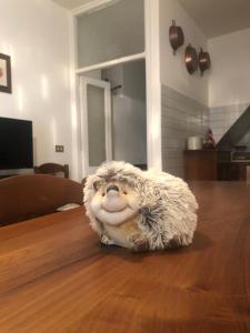a stuffed animal sitting on top of a wooden table at Il Riccio, Valle Roveto Country House in Roccavivi