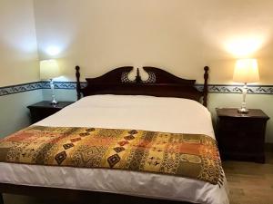 een slaapkamer met een groot bed met 2 lampen bij Casa Tía Anita, Hotel Boutique in Mascota