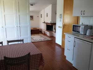 uma cozinha com uma mesa e um micro-ondas em Boschettoresidence em Perugia