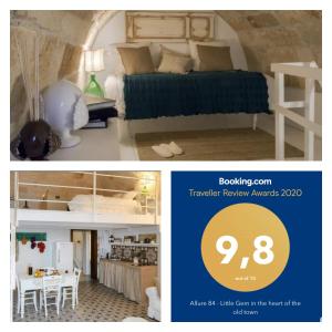 a collage of two pictures of a bedroom and a bed at Allure 84 - Little Gem in the heart of the old town in Polignano a Mare