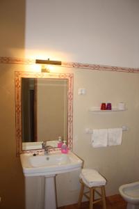a bathroom with a sink and a mirror and a toilet at Hotel Sintra Jardim in Sintra