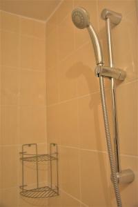 a shower with a shower head in a bathroom at Bungalows Dani in Kamchia