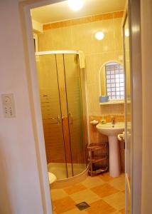 a bathroom with a shower and a sink at Omega Apartments in Ulcinj