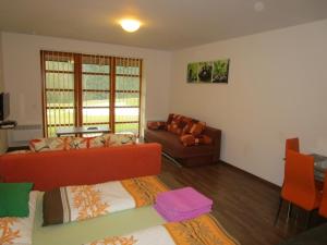 a living room with two beds and a couch at Apartmán Říčky v Orlických Horách in Wüstenei