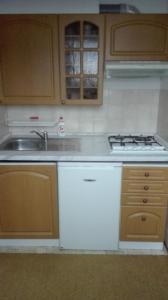 cocina con fogones blancos y fregadero en ubytování v apartmánu en Mladkov