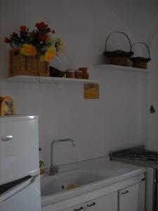 费兰迪纳Dimora San Pietro的厨房配有水槽和白色冰箱