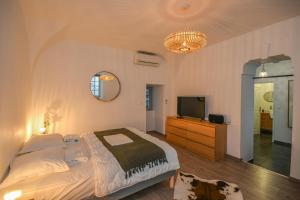 - une chambre avec un grand lit et une télévision dans l'établissement COSY APPARTEMENT EN PLEIN CENTRE-VILLE !!!, à Avignon