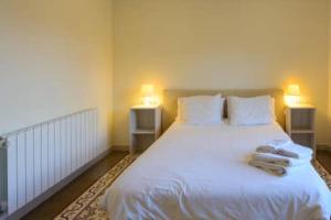 a bedroom with a large white bed with two lamps at Apartamento Les Pedreres in Girona