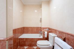a bathroom with a toilet and a bath tub at DE LA GUARDIA LOFT ROSAL in Oviedo