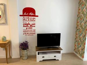 salon z telewizorem z płaskim ekranem na stojaku w obiekcie Encantador loft en centro tradicional w Alicante