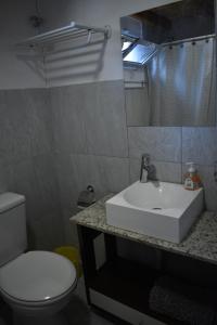 une salle de bains avec un lavabo blanc et des toilettes dans l'établissement Anlupa Departamento, à El Bolsón