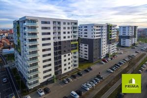 an aerial view of a city with tall buildings at Apartament Denissia in Oradea