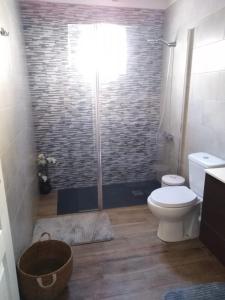 a bathroom with a shower with a toilet and a sink at Casa Adeyu in Tuineje +15 photos