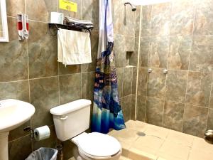 a bathroom with a toilet and a shower at Hostal Casa Huasteca in Ciudad Valles +97 photos