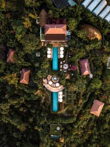 an overhead view of a house in the forest at Munduk Moding Plantation Nature Resort in Munduk