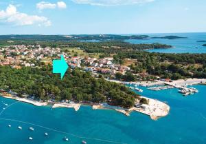 an aerial view of a small island in the water at Anamarija Apartments near the beach and the fantastic Adria Sea with over 10 small islands close by in Funtana
