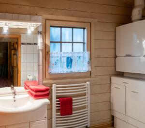 a bathroom with a sink and a window at Ferienhaus Vogelsang in Bad Sooden-Allendorf in Bad Sooden-Allendorf