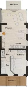 Grundriss der Unterkunft Haus Möwe I Whg 02 mit Terrasse