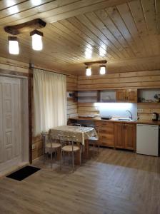 a kitchen with a table and chairs in a room at Катерина in Rozhanka Nizhnyaya