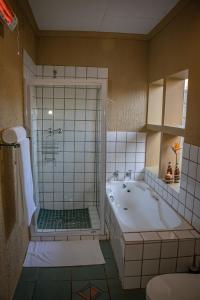 een badkamer met een bad, een douche en een wastafel bij Elephant's Nest in Graskop