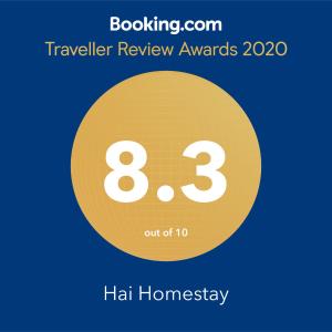 a yellow circle with the number eight and the text travelling review awards at Hai Homestay in Ubud