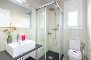 a bathroom with a shower and a sink and a toilet at Apart-Rent Apartament Bahia 0015 in Empuriabrava