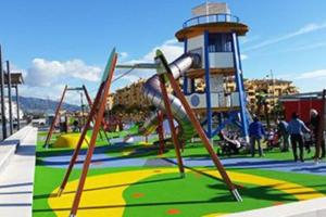 two pictures of a playground with a slide at Excellent Location Bulevar San Pedro Alcantara-Marbella in Marbella