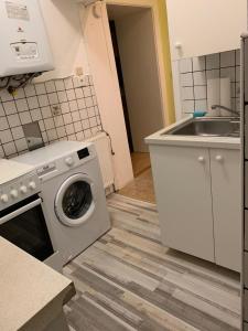 cocina con lavadora y fregadero en Apartment Aman, en Viena