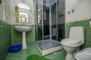 a bathroom with a toilet and a sink and a shower at Mini Hotel Mechta in Utes
