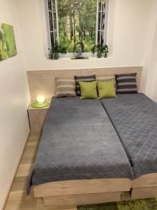 Een bed of bedden in een kamer bij Ferienwohnung am Regierungsplatz