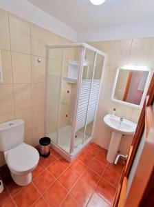 ein Badezimmer mit Dusche, Toilette und Waschbecken in der Unterkunft Casa del Sur, en el Sur de Tenerife in Granadilla de Abona