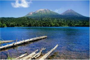 AshoroHotel REUS Ashoro的以群山为背景的湖景