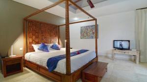 a bedroom with a canopy bed and a television at Villa Hibiscus in Sanur +14 photos