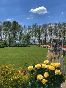 a statue of a dog sitting on top of a lush green field at Ludwig Boutique Hotel & Spa in Bolsena
