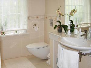 a bathroom with a white toilet and a sink at Harmony Park Nida House in Nida +77 photos