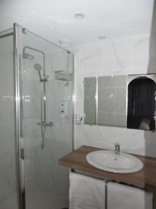 a bathroom with a sink and a shower at Le Relais Des Vieilles Postes in Les Avenières