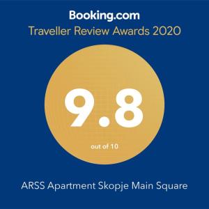 Certifikát, hodnocení, plakát nebo jiný dokument vystavený v ubytování ARSS Apartment Skopje Main Square