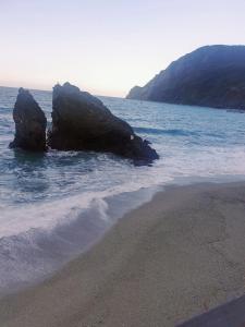 una spiaggia con una grande roccia in acqua di Appartamento Ca’ del Gian a La Spezia