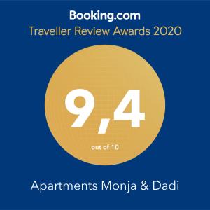 a yellow circle with the number four and the words apartments morula data at Apartments Monja & Dadi in Vantačići
