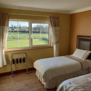 a bedroom with two beds and a window at Cloghan Lodge in Castleisland