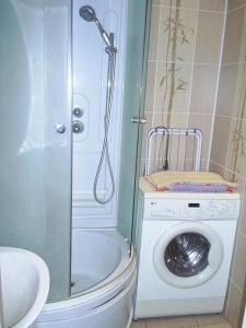 ニジニ・ノヴゴロドにあるApartment on Proviantskayaのバスルーム(シャワー、洗濯機付)