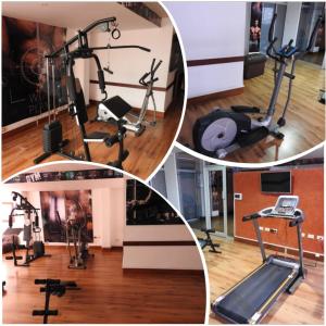 a collage of four pictures of a gym at Hotel Hangas Mayo in Ipiales