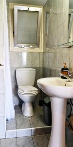 ein Bad mit einem WC und einem Waschbecken in der Unterkunft Youthfull Escape in Nicosia in Nikosia