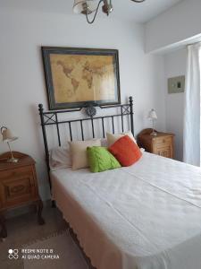 坦迪爾的住宿－Depto El Puma，一间卧室配有带四个枕头的床