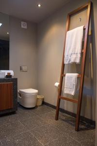 a bathroom with a towel rack and a toilet at Casa 9 in Mexico City